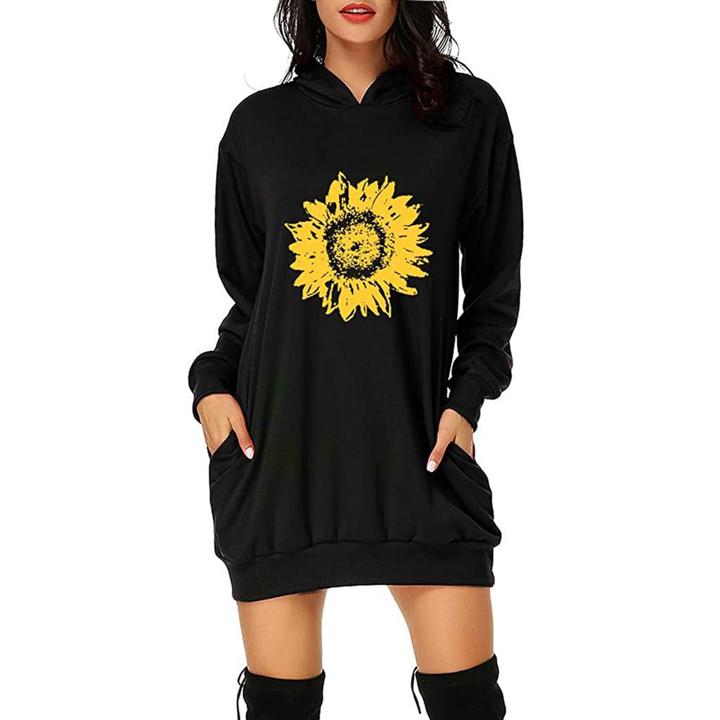 Women's Fashion Christmas Hip Pocket Print Hoodie Fashion Dress