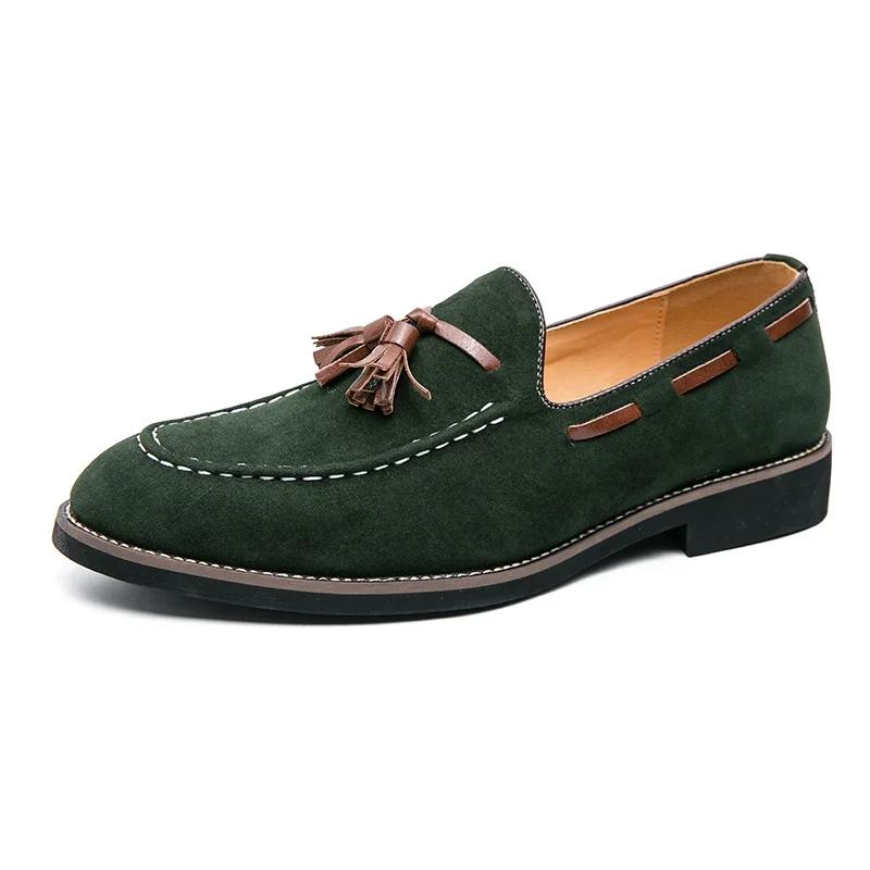 Brand Designer Men Suede Leather Shoes Vintage Purple Tassel Loafers Men Moccasins Casual Flats Slip-On Men's Social Dress Shoes