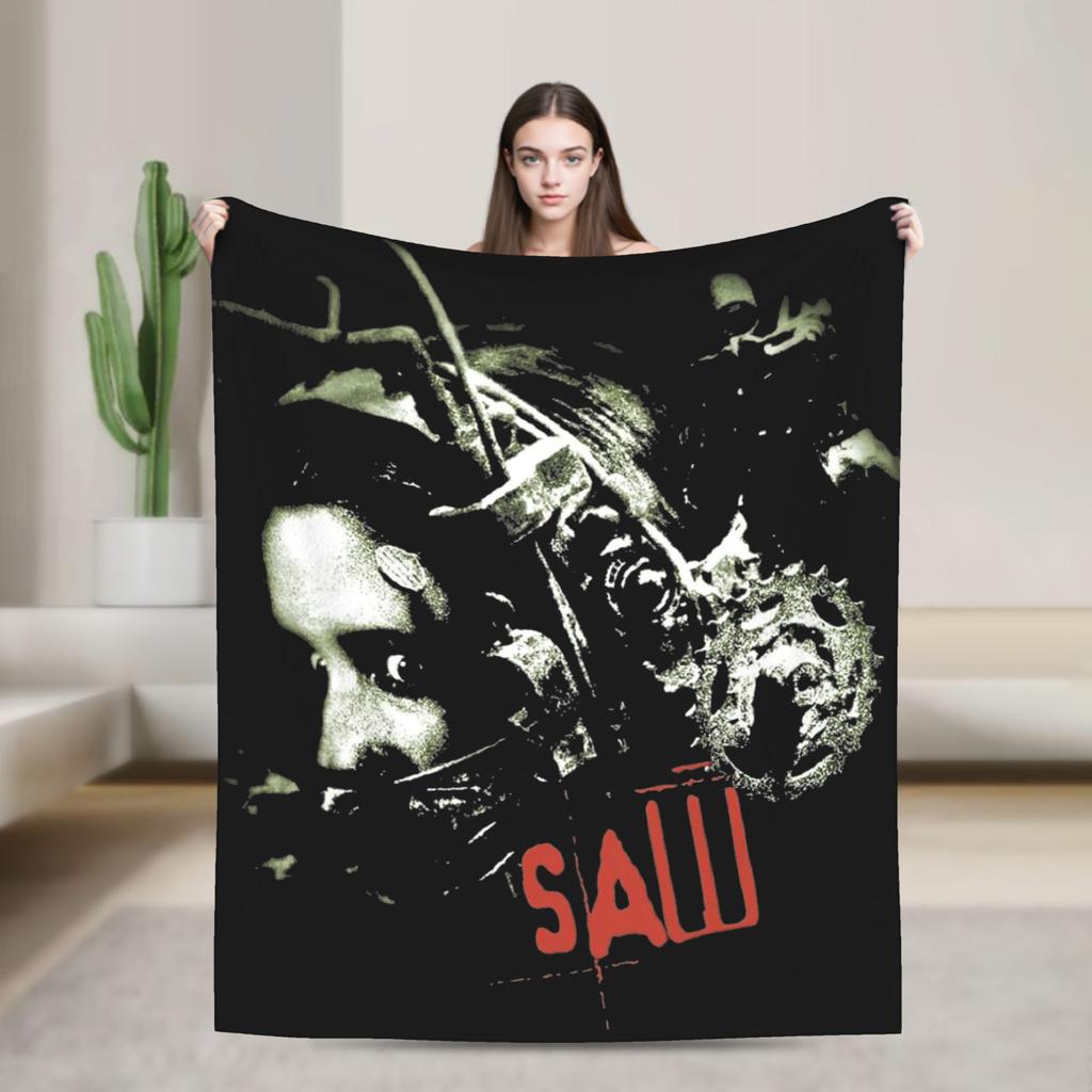 Saw Horror Movie Fashion Blanket Cover Funny Halloween Jigsaw Flannel Throw Fashion Blankets Home Couch Printed Soft Warm Bedspreads Breatha