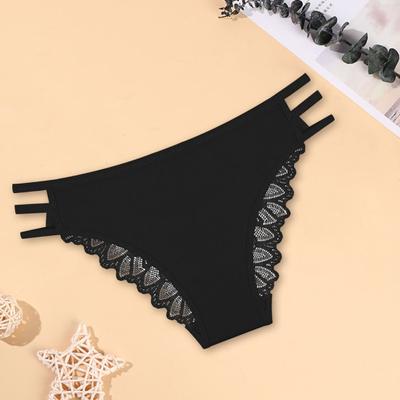 Женские трусики с низкой талией, эластичная кружевная отделка, полые бретели, хорошая воздухопроницаемость, однотонные влагоотводящие трусы для занятий спортом и работы