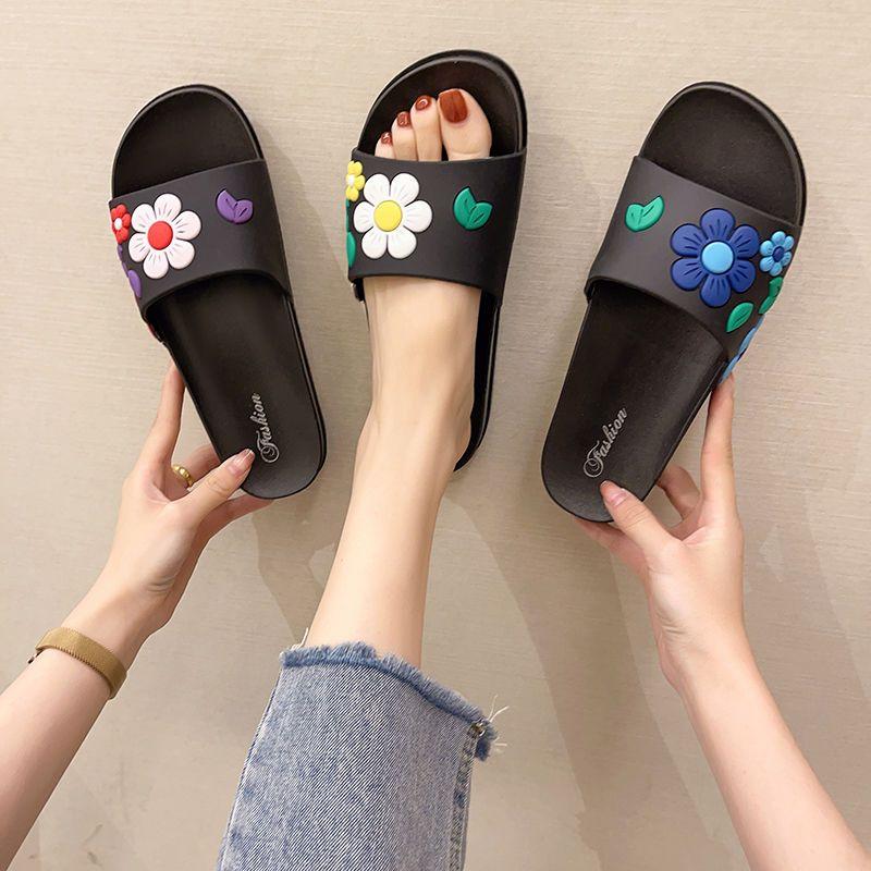 Модные тапочки, женские летние домашние нескользящие домашние туфли, мягкая верхняя одежда на толстой подошве, сандалии с цветочным узором