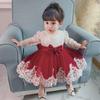 Infant Lace Hollow Princess Bow Dress for First Birthday