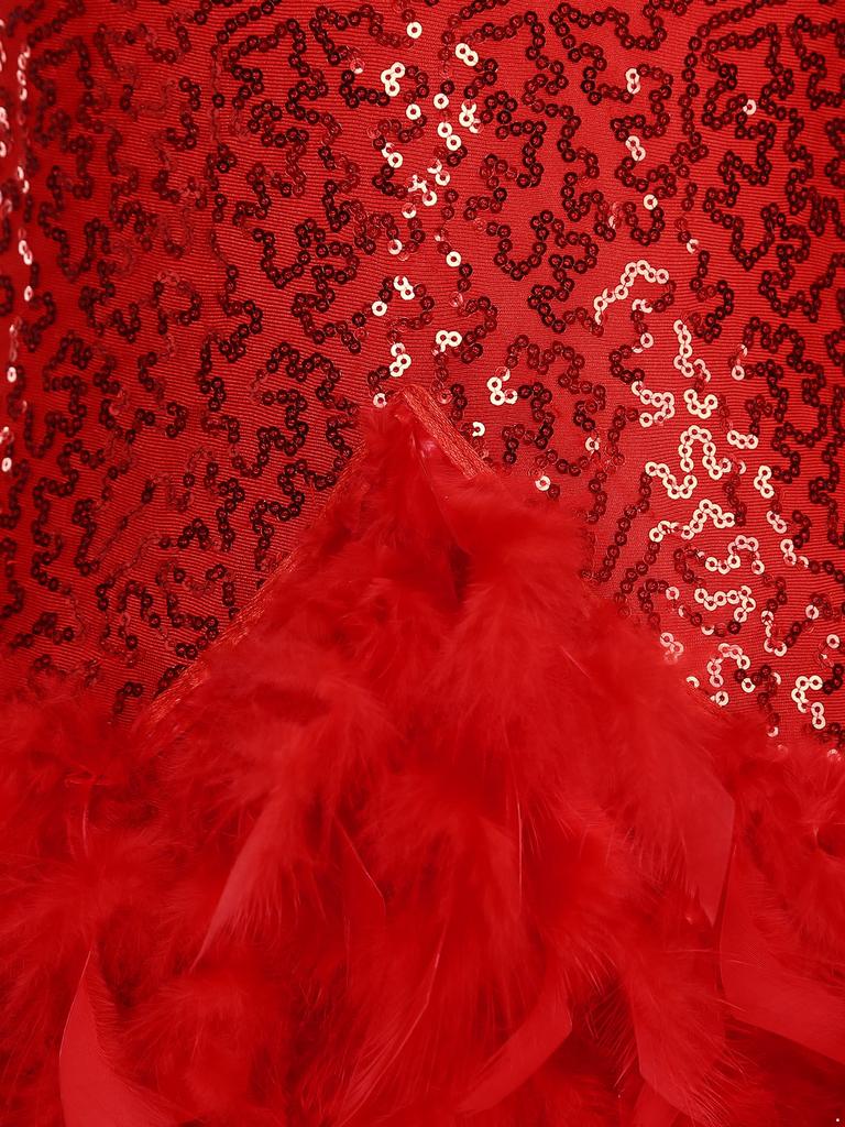 Womens Stage Performance Dancewear Halter Sleeveless Backless Shiny Sequins Feather Dance Leotard