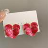 Red Blue Enamel Flower Stud Earrings for Women Five Petals Crystal Middle Korean Fashion Lovely Cute Girls Ear Decoration