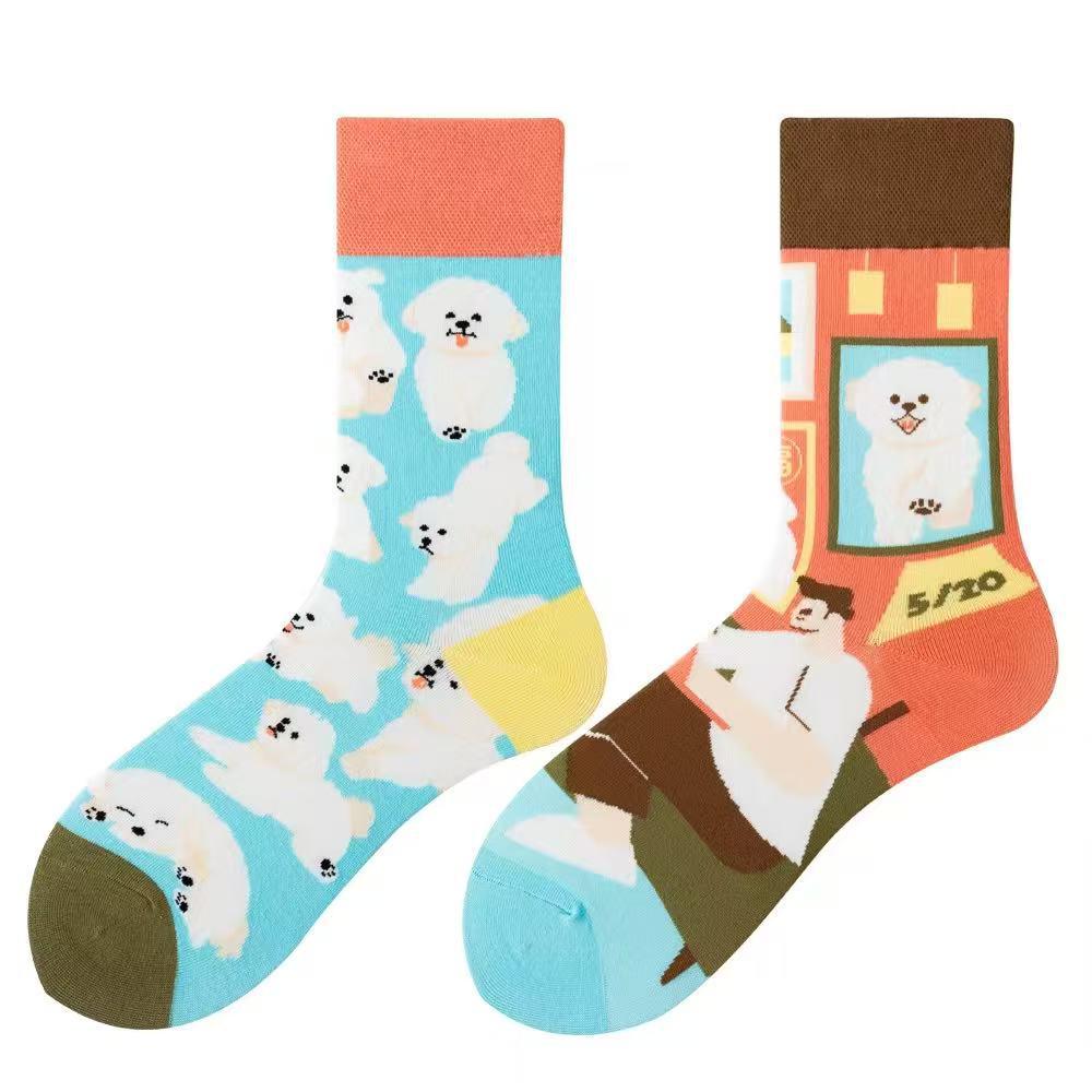 Asymmetric Colorful Christmas Cotton Socks for Couples