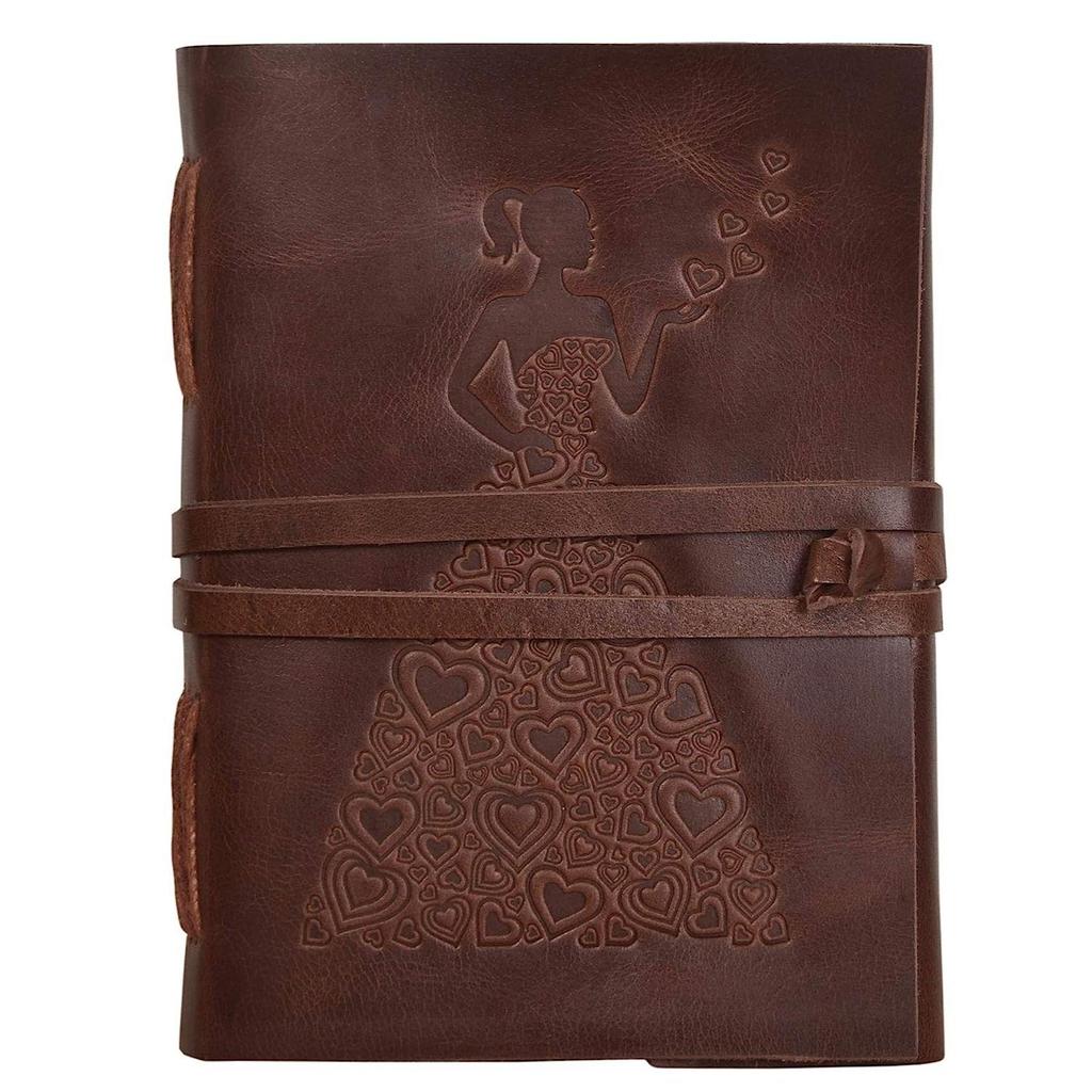 Leather Diary - Princess with Heart Embossed Diary Vintage Artist Sketchbook, Scrapbook, Drawing & Writing Diary