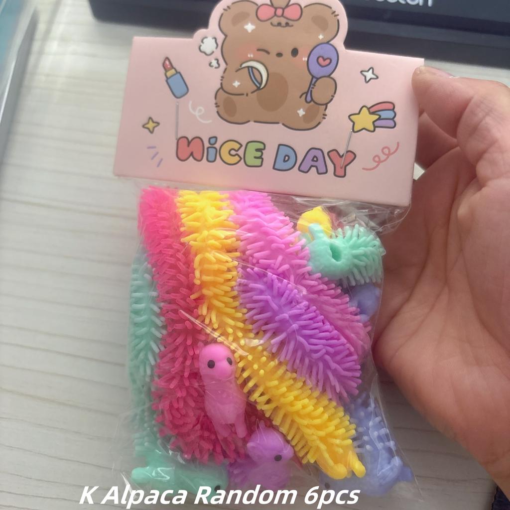 6PCS Funny Unicorn Pull Worm Noodle Fidget Toys Stretch String TPR Rope Anti Stress Toys String Stress Relief Autism Vent Toy