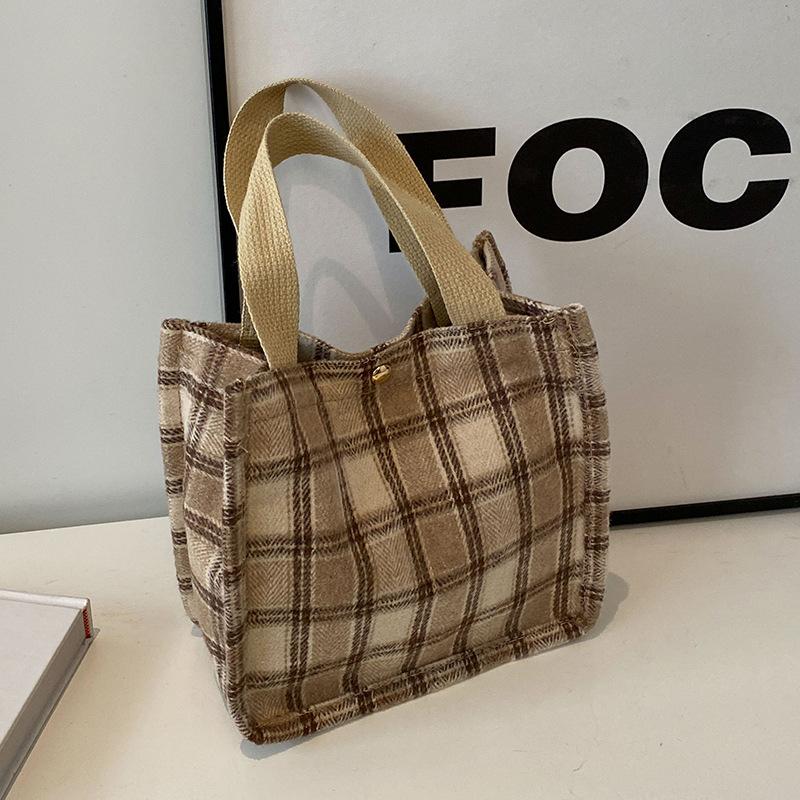 Осенне-зимняя ретро-сумка из шерсти для женщин, новая корейская сумка-тоут, универсальная повседневная сумка большой вместимости на одно плечо для поездок на работу