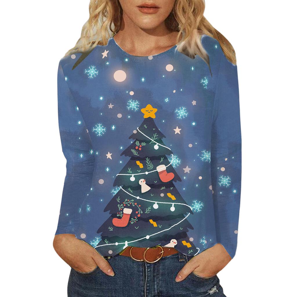 Женские осенние топы, свободные кошачьи рождественские элементы, принт, повседневная футболка с длинными рукавами, топ, блузка