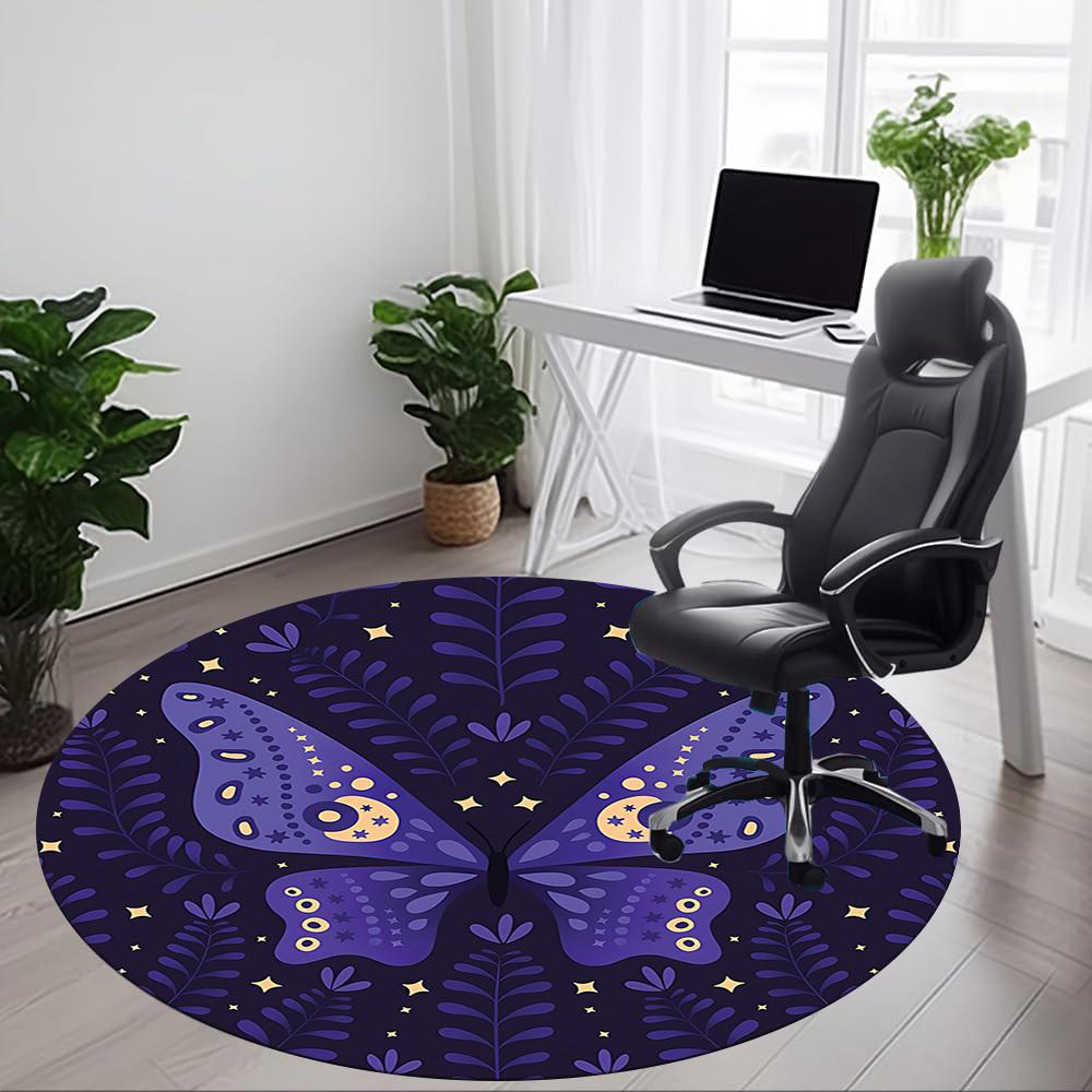 1pc Butterfly Night Office Round Area Rug, Mat Suitable For Office, Under Office Chairs Bedroom Living Room Home Decor, Room Deco