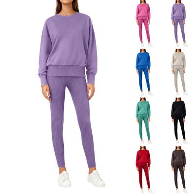 Модный женский повседневный свободный топ с длинными рукавами и круглым вырезом, с разрезом, облегающие брюки, комплект с худи