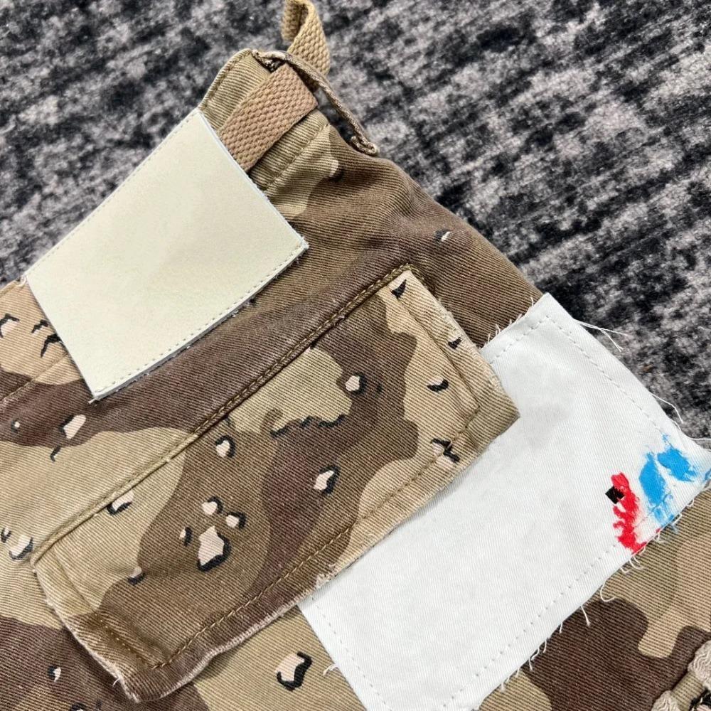 ZYLLO Летняя мода Камуфляжная вставка Кожа Буква Потертые Ретро Джинсы до колена Мужские Женские Шорты