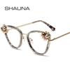 SHAUNA Fashion Cat Eye Women Luxury Pearl Crystal Glasses Frame Clear Anti-Blue Light Eyewear Men Optical Metal Frame
