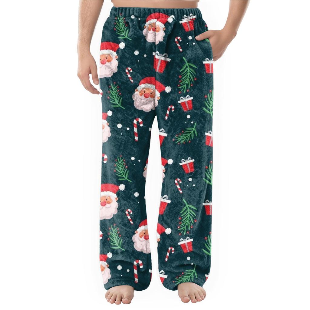 Мужские фланелевые повседневные брюки с карманом, Повседневные брюки с принтованным карманом, Домашние брюки для сна