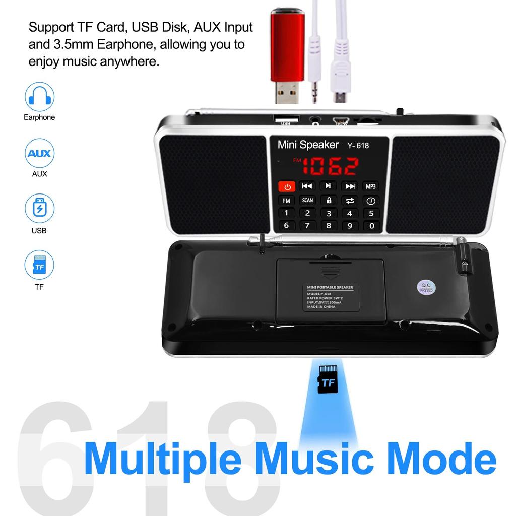 Цифровой FM-радиоприемник, динамик, стерео MP3-плеер, поддержка TF-карты, USB-накопитель, светодиодный дисплей, время выключения, портативные радиоприемники