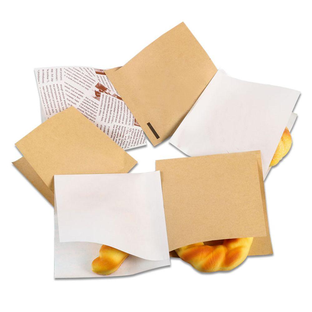 100PCS Kitchen Bakery Kraft Biscuits Bag Bread Packing Oilproof Paper Donut Wrapping Solid Color