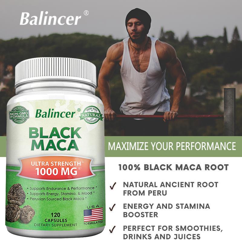 Peruvian Black Maca Powder 1000 Mg Dietary Supplement, 120 Capsules Per Bottle