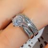 Silvery Natural Diamond Ring 2 Piece Set Diamond Ring Birthday And Valentine'S Day Gift