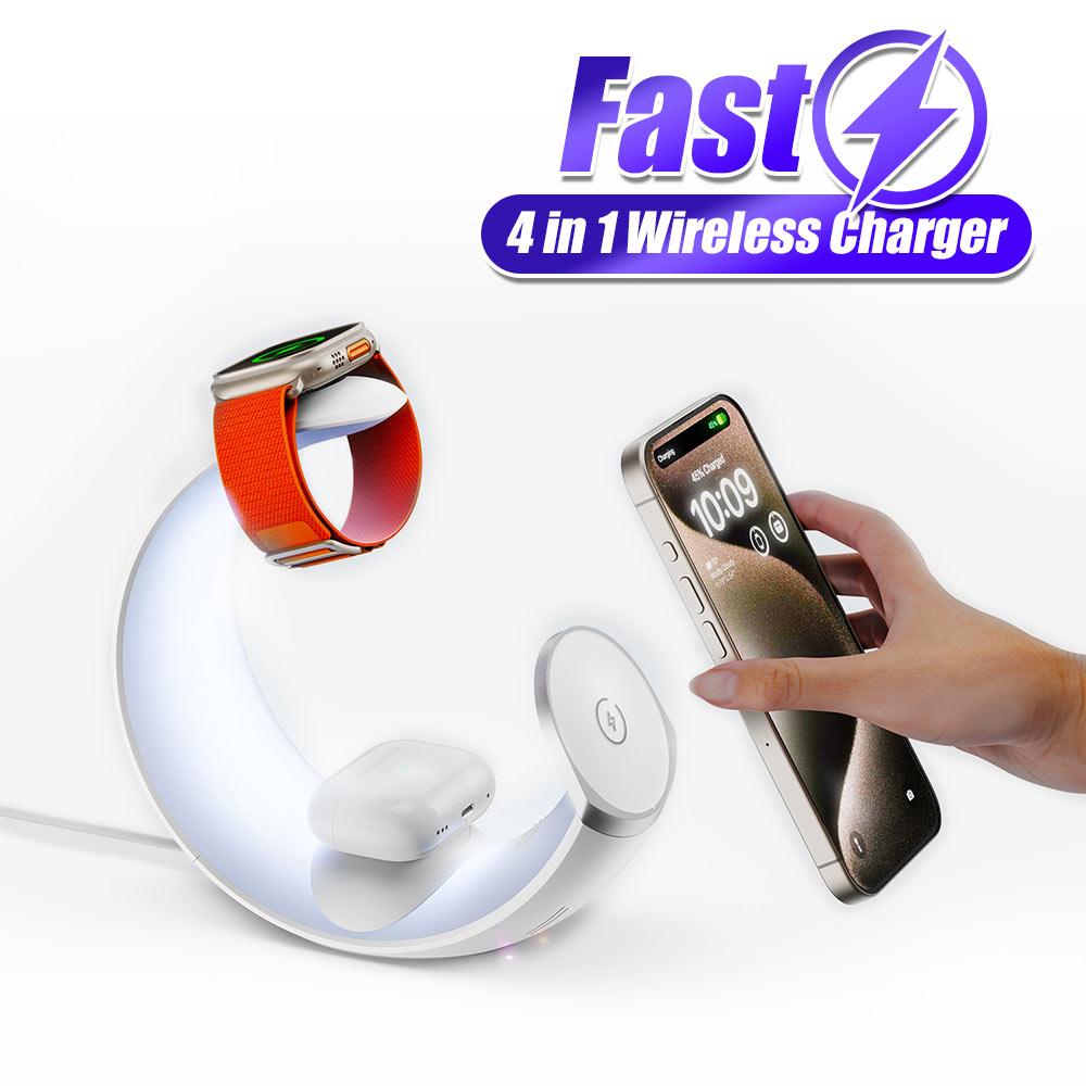 4 в 1 магнитная беспроводная зарядная станция держатель QC3.0 PD с настольной лампой RGB беспроводная зарядная док-станция 15 Вт для iPhone AirPods IWatch