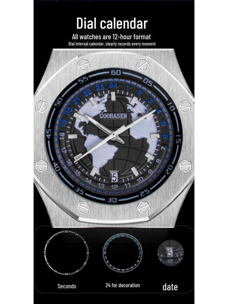 Автоматические светящиеся мужские часы-скелетоны, вдохновленные Землей, с календарем и водонепроницаемым дизайном