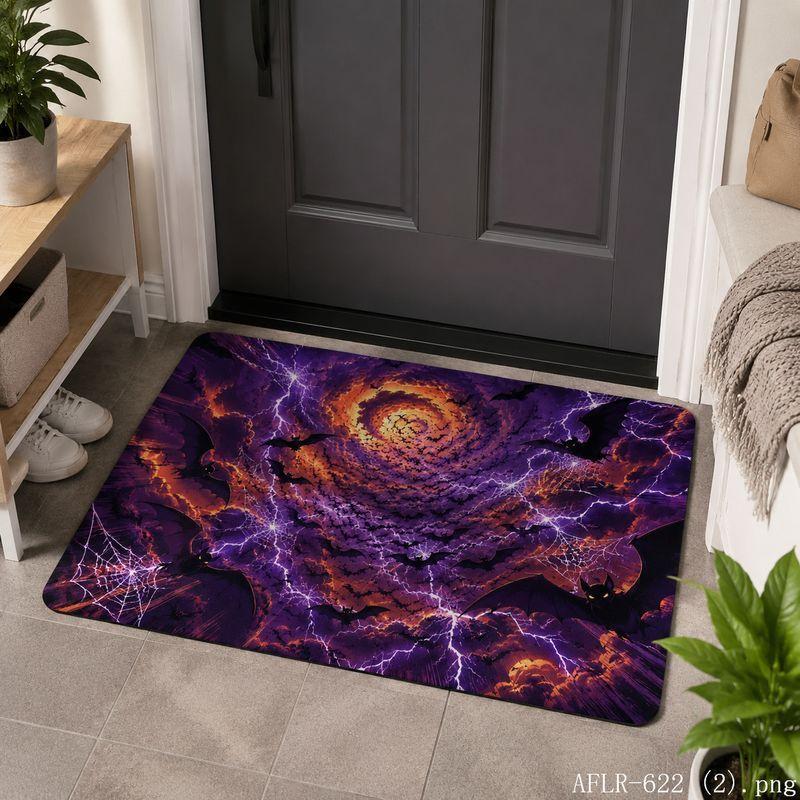 Halloween Pumpkin Lantern Door Mat Gothic Non-Slip Entry Rug Jack-o-Lantern Floor Carpet Home Decor