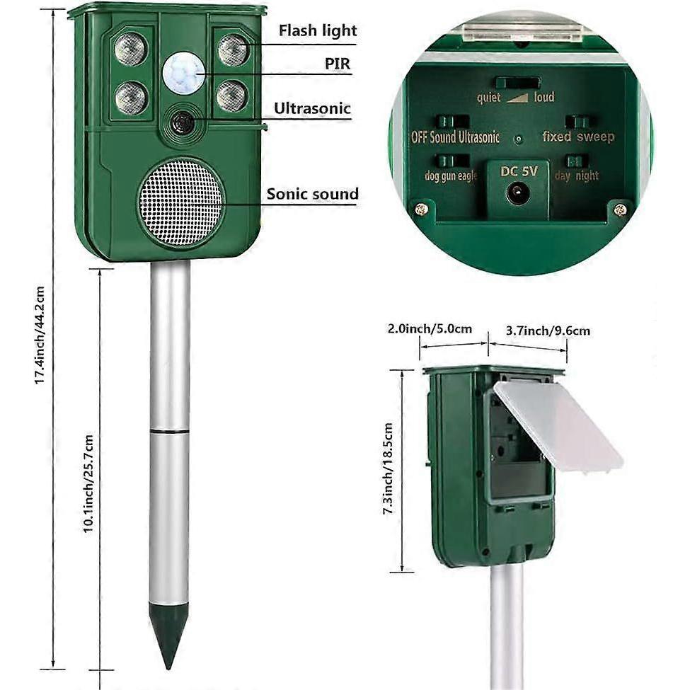 Ultrasonic Cat Repeller, Solar Battery Powered Fox Deterrent Repeller, Rechargeable Outdoor Waterproof Dog Repeller with Motion Sensor for Garden