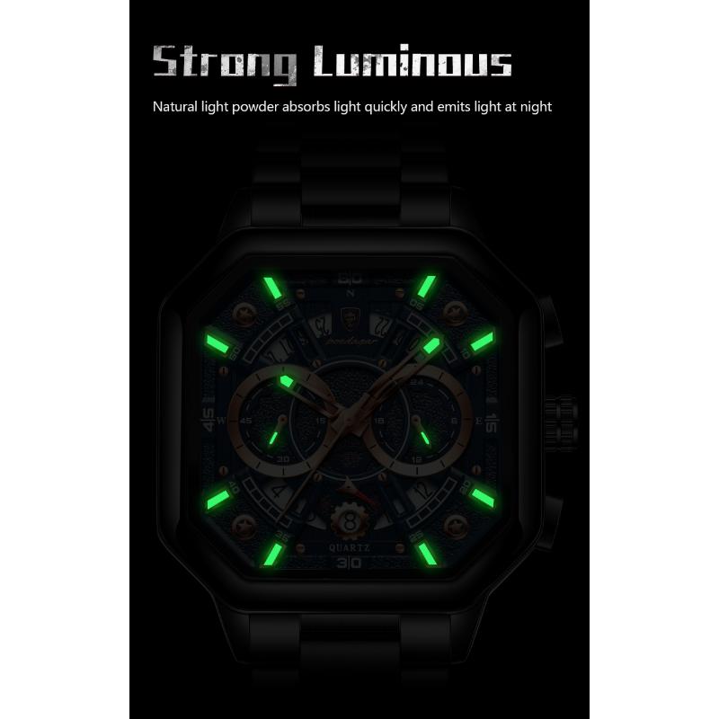 POEDAGAR Роскошные часы для мужчин Дата Нержавеющая сталь Мужские наручные часы Водонепроницаемые светящиеся хронограф военные мужские кварцевые часы
