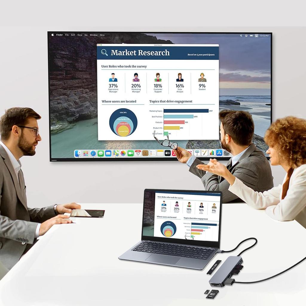 USB-C хаб с корпусом для M.2 SSD, док-станция USB C 9-в-1, подходит для M.2 NVMe SSD, 10 Гбит/с, HDMI 4K@60 Гц, 100 Вт PD, кардридер SD/TF