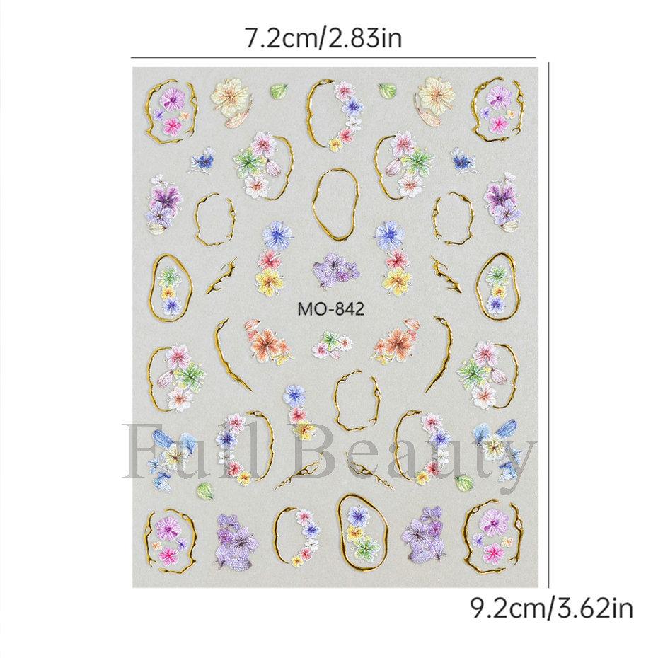 Nail Art Stickers Spring And Summer Gilt Gold-plated Monet Garden Small Dried Flowers Small Floral Back Glue Nail Stickers