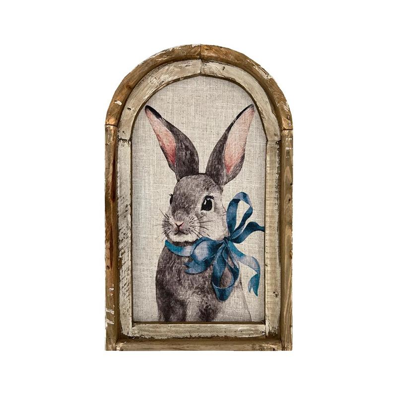 1PC Easter Decor Wall Pictures Wooden Bunny Oil Painting Rabbit Inn Art Print Home Decoration Retro