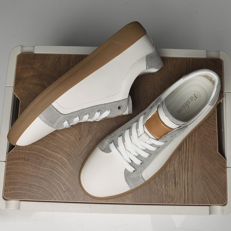 Fashion Brand Men Casual Leather Antiskid Designer Sneakers Stylish Lace-Up Walking Vulcanized Shoes Comfy Genuine Leather Oxford Shoes