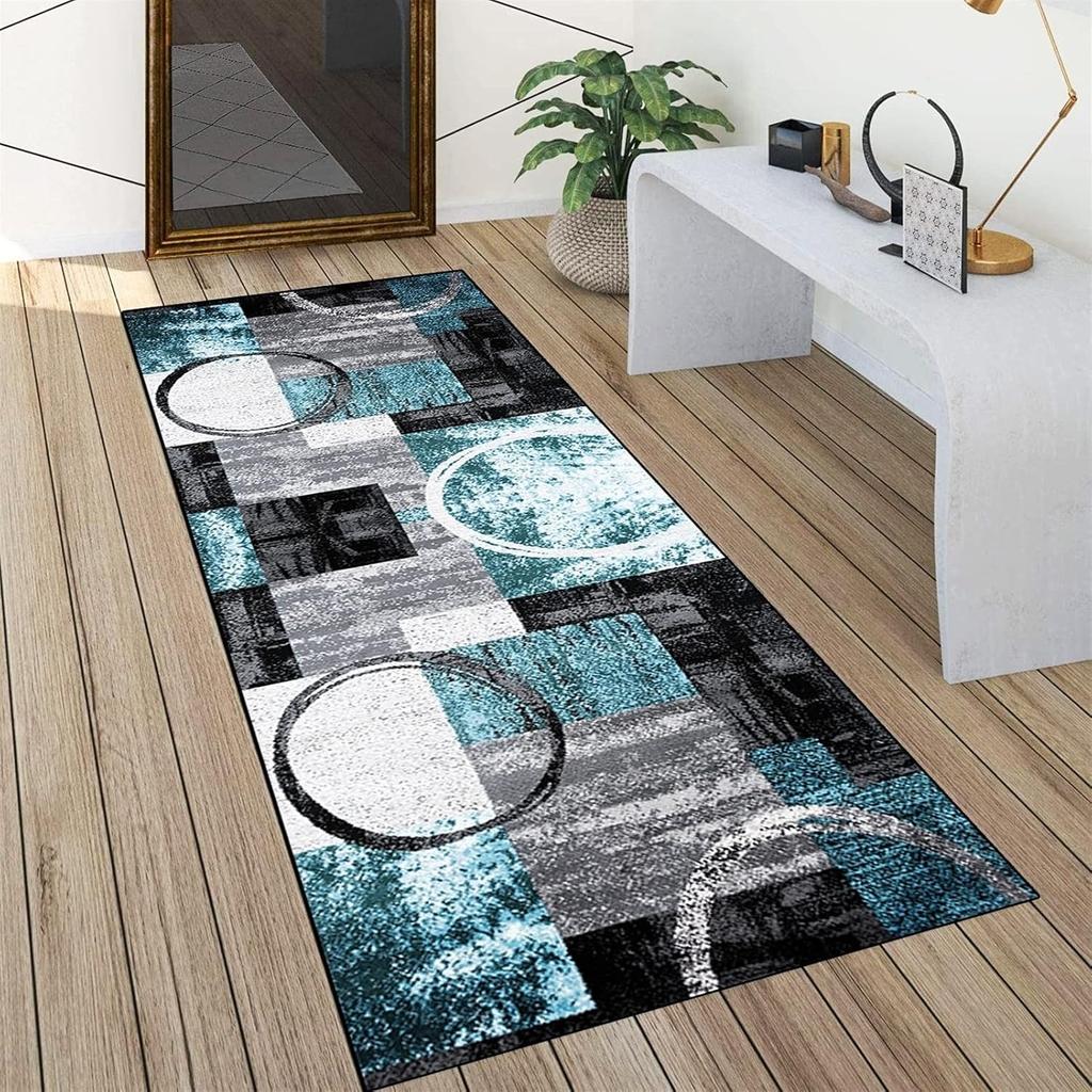 Geometric Style Carpet Runner Rug Hallway Kitchen Non Slip Washable Brown Modern Hall Rugs