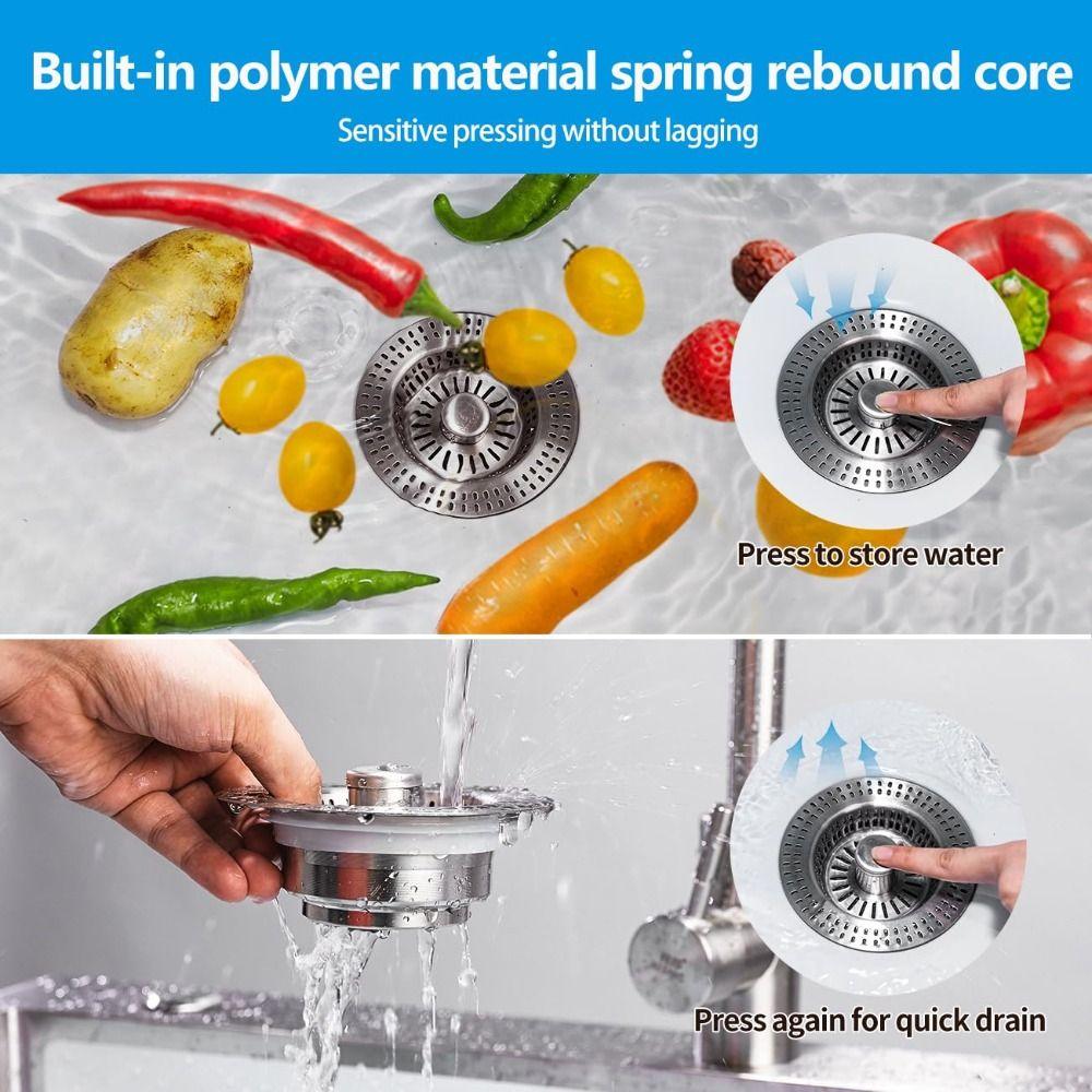 Bouncing 3 in 1 Kitchen Sink Drain Strainer Kitchen Sink Stopper  for US Standard 3-1/2" Drain