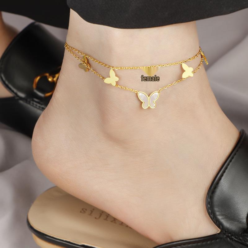 High-End European and American Titanium Butterfly Shell Anklet - Women's Fashionable Summer Foot Chain