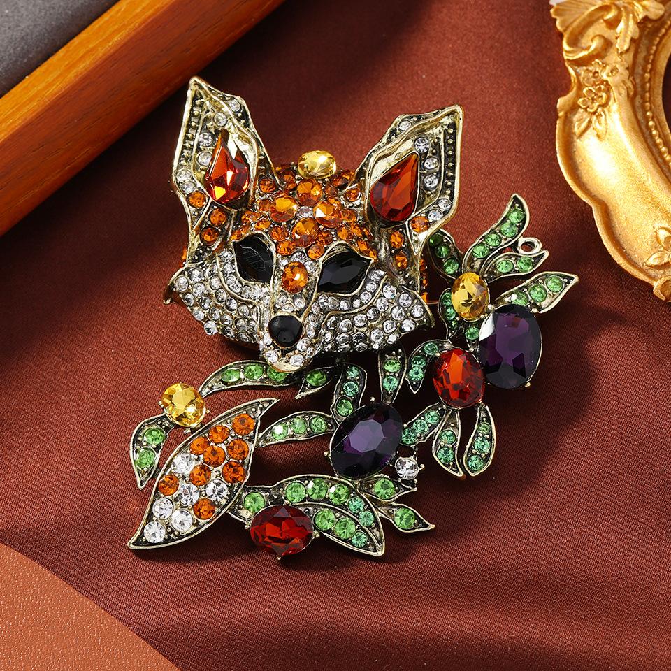 Crystal Fox Brooch for Women Unisex Vintage Animal Party Corsages Pins Gifts