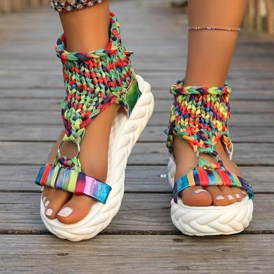 Женские туфли с круглым носком, вязаным верхом, мягкой подошвой, противоскользящие, износостойкие, на плоской подошве, летние сандалии на платформе