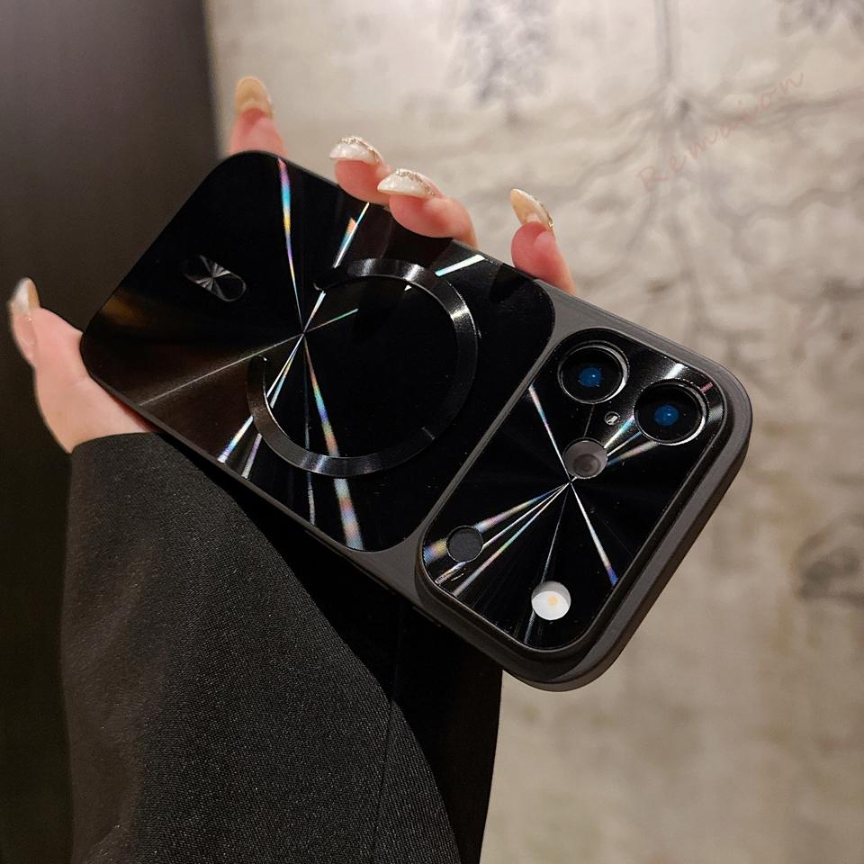 Магнитный чехол для телефона с большими окнами для iPhone 17 13 14 15 16 Pro Max Air Magsafe Официальный CD Лазерный Ударопрочный Защитный Чехол