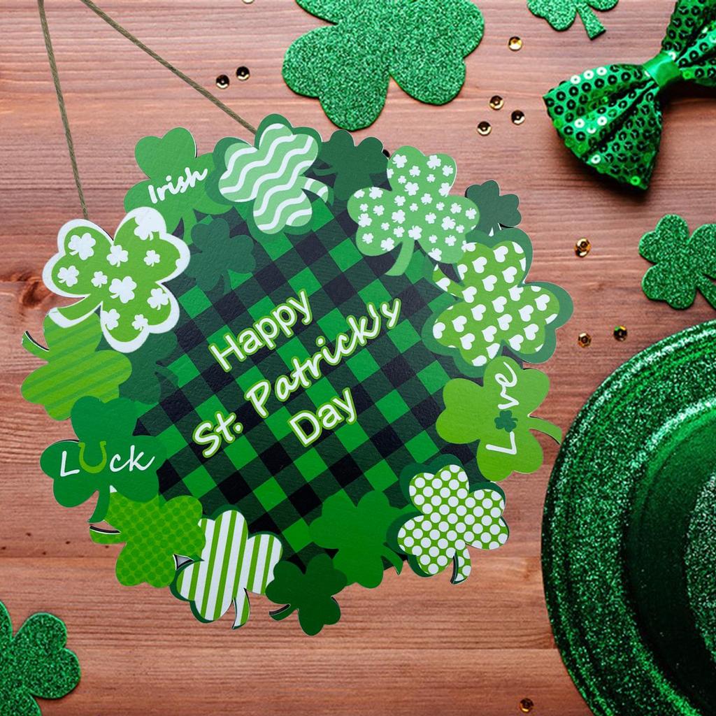 Венок на день Святого Патрика, дверная вывеска, деревянный венок, трилистник, украшение на дверь, приветственный декор, подвесное деревянное зеленое счастливое украшение