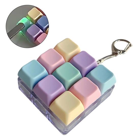 2/3/4/9-Keys Keyboard Fidget Toy, Stress Relief Push Button Finger Clicker Toy, LED Light-up Mechanical Keyboard Fidget Keychain