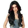 Gothic Wig - Jet Black Long Curly Hair with Blood Red Highlights, Heat-Resistant Synthetic Wig for Cosplay/Halloween