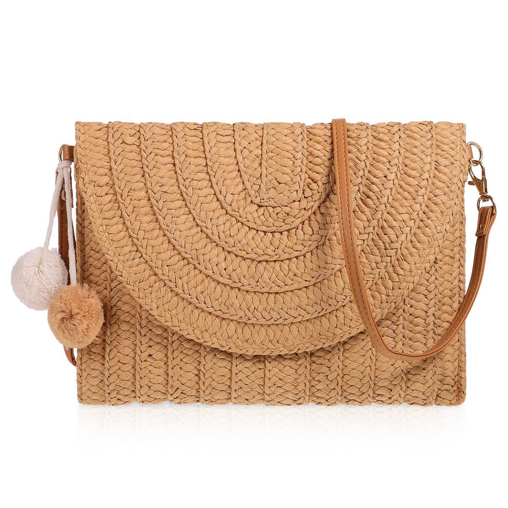 Beach Bags Straw Clutch Straw Shoulder Bag Women's'S Light Brown