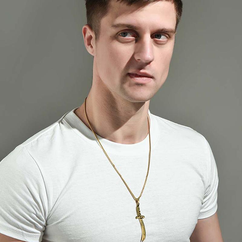 Imam Ali Zolfikar Sword Necklace Pendant Stainless Steel Men'S Amulet Islamic Muslim Jewelry Gift
