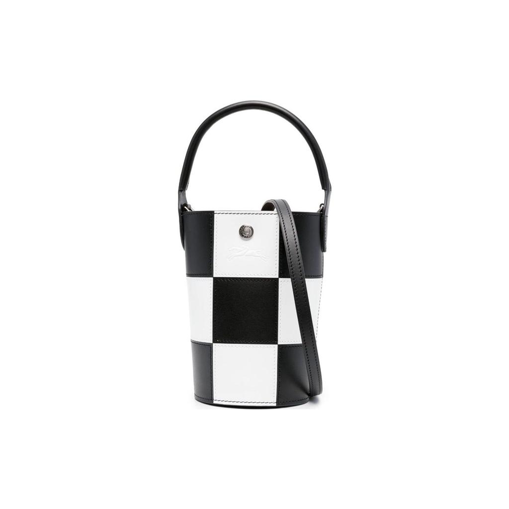 Longchamp Épure 18 Сумка-тоут с принтом в клетку, пряжка-застежка, Мини-сумки-тоут для женщин, Черно-белый 10213HDU067