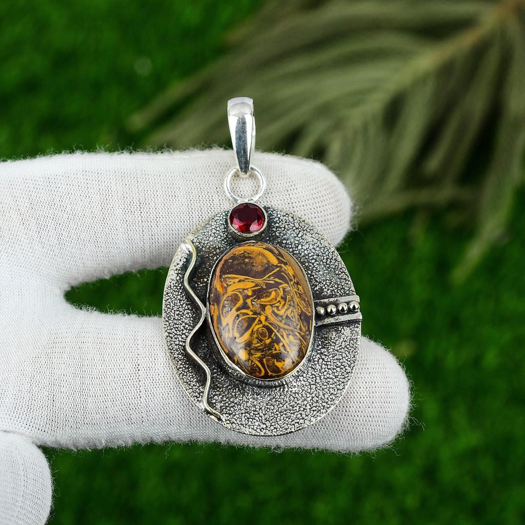Натуральный Мариам Яшма Мозамбикский Гранат Подвеска для жены Ювелирное изделие Серебро 925 пробы