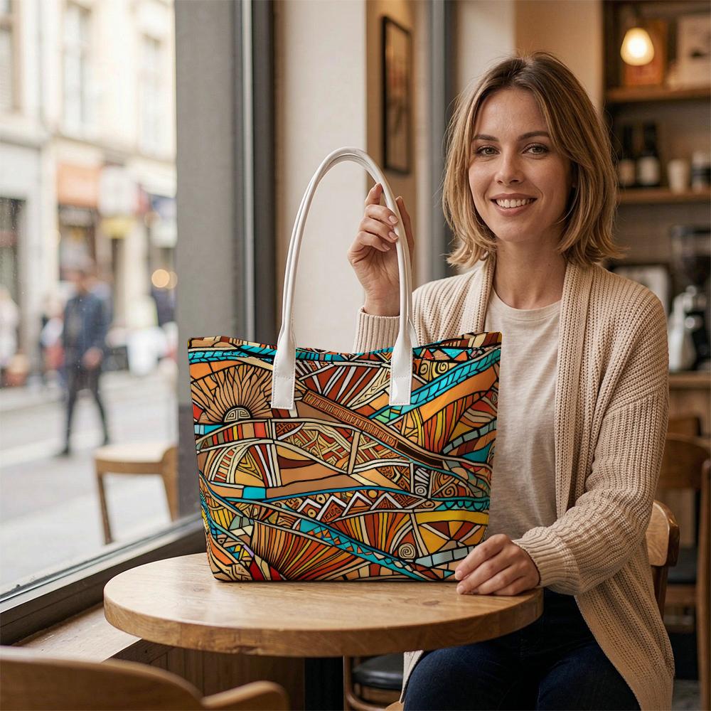 Bohemian Geometric Pattern Tote Bag Large Capacity Daily Shoulder Handbag for Women