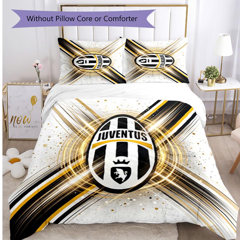 Juventus FC С принтом 3 шт. Комплект постельного белья Мягкий, приятный для кожи, стирающийся Пододеяльник и Наволочки Комплект Для всех сезонов Спальня