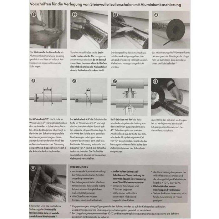 Isolation Tuyau Laine de Roche Ø 60 x 20mm, Alu, Autocollant, 1m