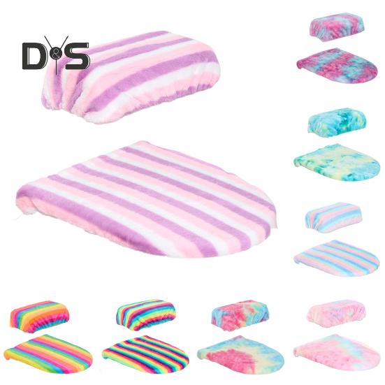 Мягкий плюшевый чехол для унитаза, набор с эластичными краями радужного цвета, легко подгоняемый чехол для унитаза, декор для ванной комнаты