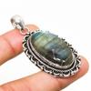 Labradorite Gemstone Handmade 925 Silver Plated Jewelry Pendant 2.08"