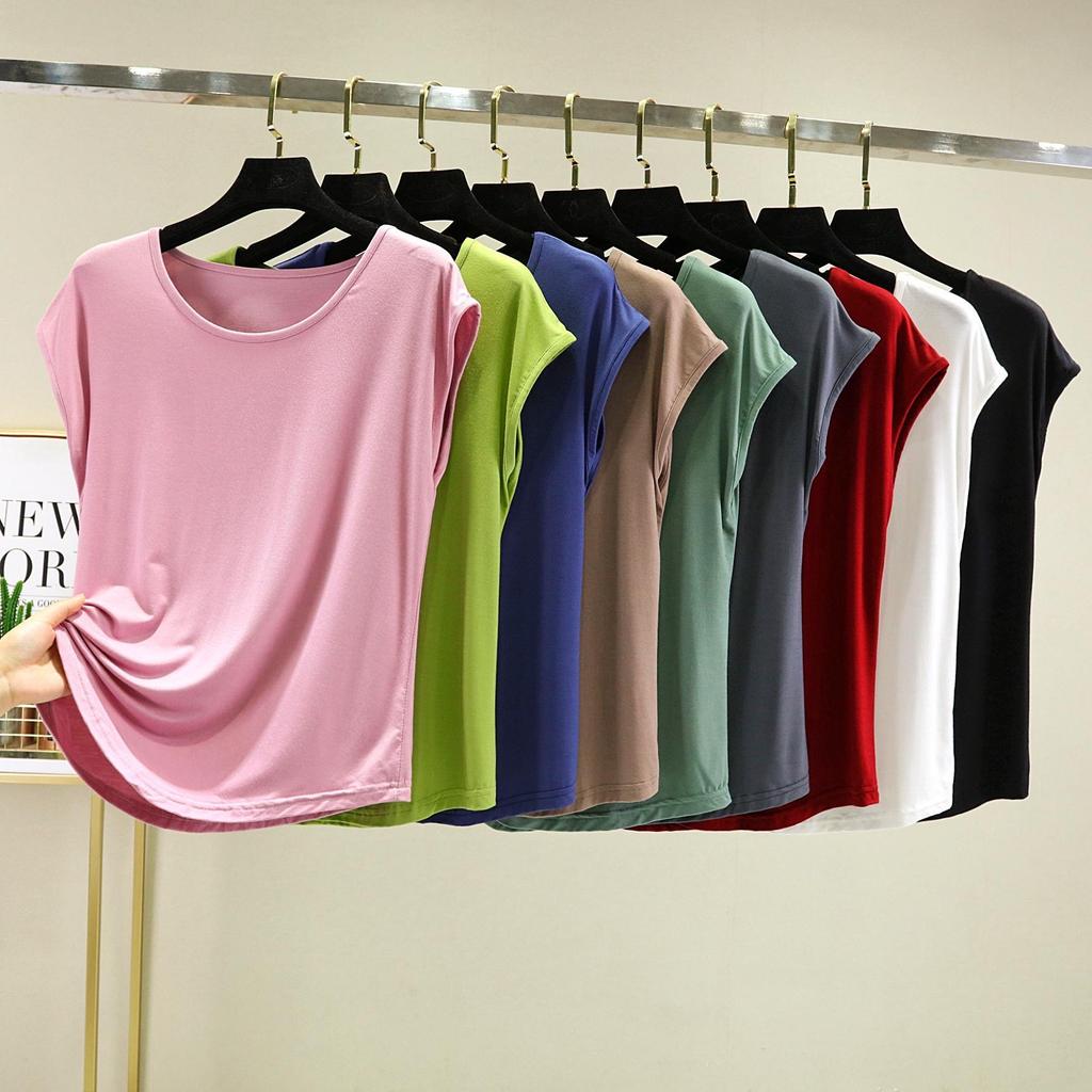 Modal Sleeveless T-shirt for Women Summer Wear Base Round Neck Loose Oversized Solid Color Slimming Top T-Shirts